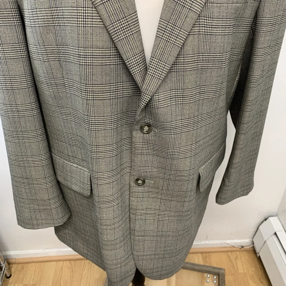 Jos A Bank Sport Coat Men 46R Brown Glen Plaid Wool 2 Button Blazer Jacket Work